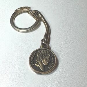 Vintage Napoleon Bonaparte Coin Keyring Keychain Gold Tone Emperor France